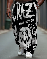 Big Men's Hip Hop Style Graffiti CRAZY Funny Face Printed Pants with Pockets & Drawstring